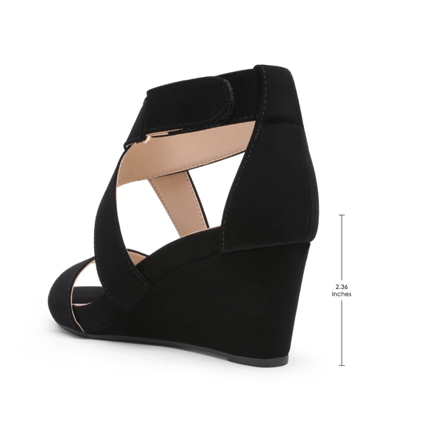 Elastic Ankle Strap Wedge Sandals - BLACK NUBUCK - 3